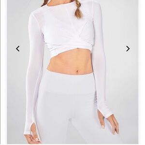 Fabletics White Long-Sleeve Cropped Active Top